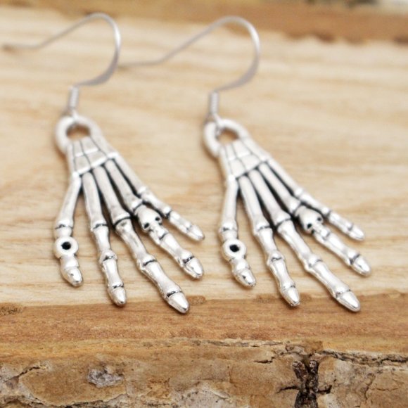 Skeleton Hand Charm Earrings - Picture 3 of 6